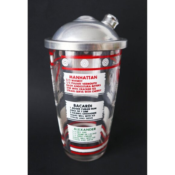 Vintage MCM Cocktail Shaker With Recipes Retro Barware - Picture 1 of 7